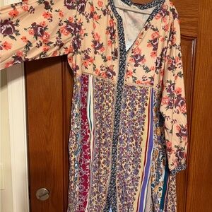 ODDI 3xl long sleeve Floral and Striped Multicolor Dress